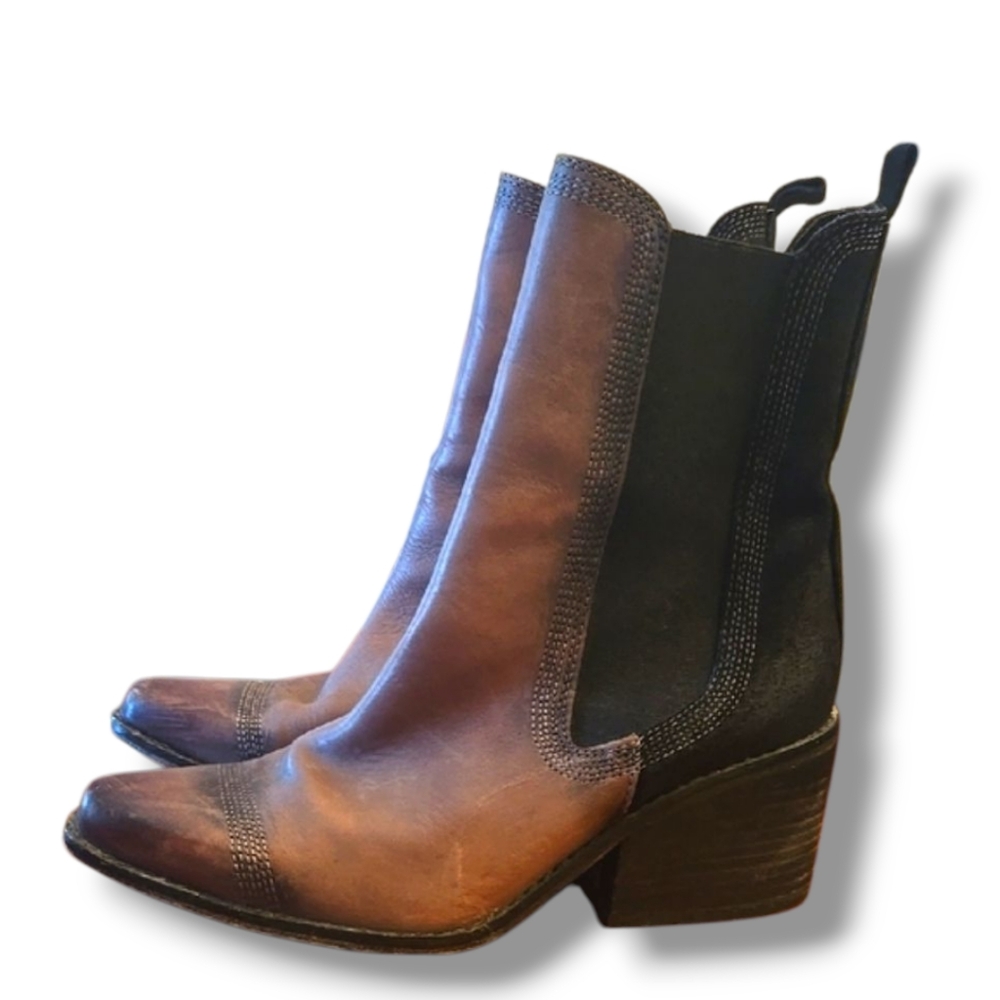 Free People Benson Brown and Black Leather Chelsea Boots - Picture 2 of 10